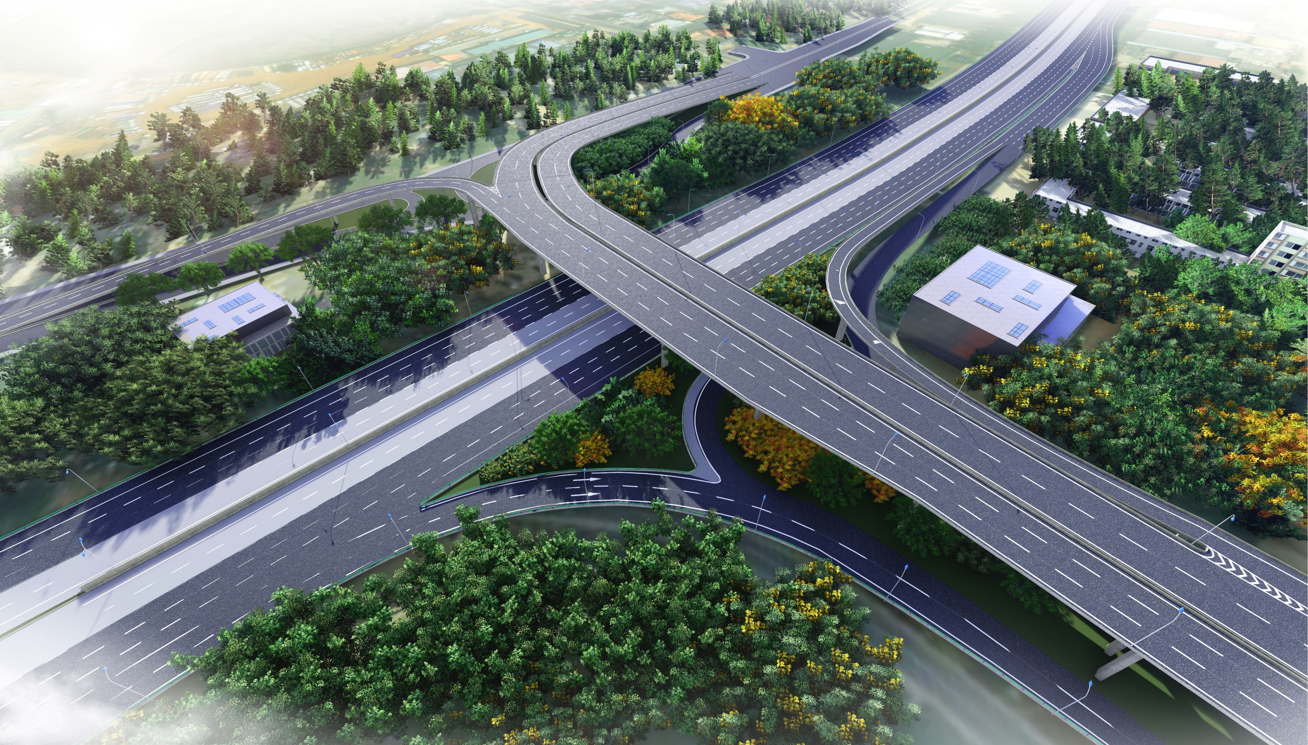 Design visualisation of a landscaped grade-separated flyover along the Accra–Tema corridor
